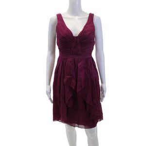 Quillaree Womens Linen Blend Pleated V-Neck Sleeveless Dress Fuchsia Size 4